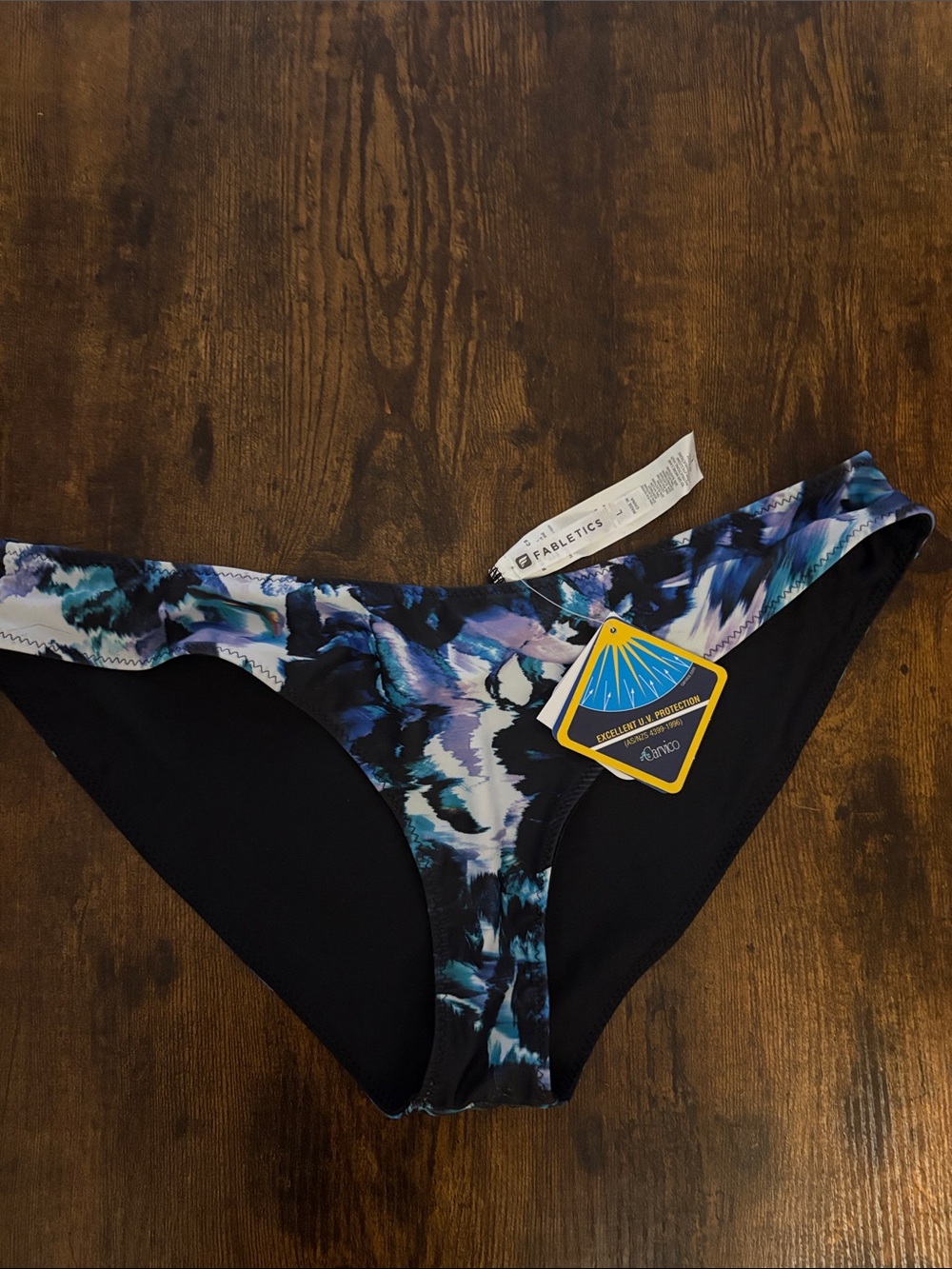 Fabletics Black & Blue Abstract Print Bikini Bottoms